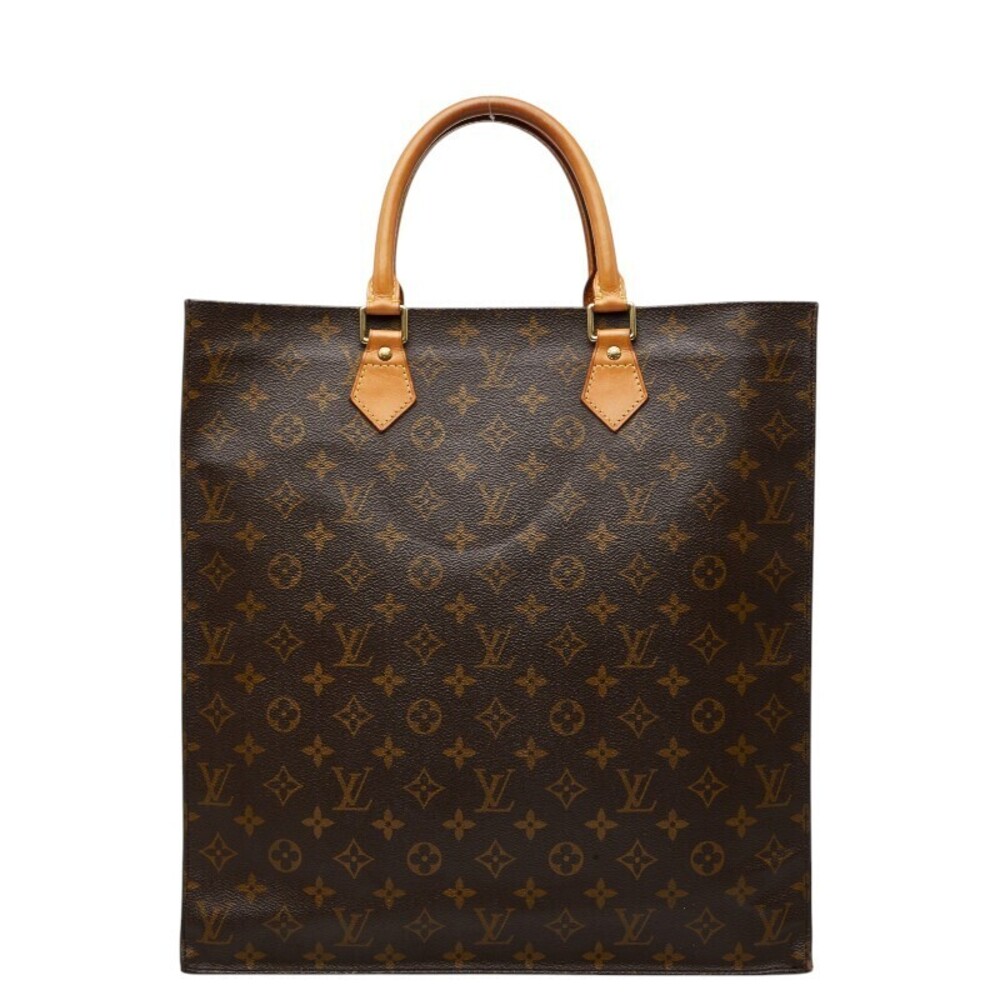 Louis Vuitton Monogram Sac Plat Handbag Tote Bag Brown Leather